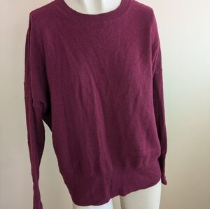 Lemonwood 100% Cashmere Crew Neck Maroon Knit Sweater High Low Women's Small